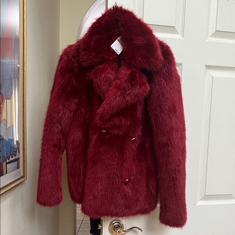 Michael Kors Red Faux Fur Jacket